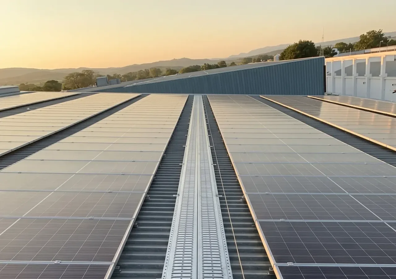 Pasillo técnico CAREX® sobre una cubierta al atardecer en Colombia