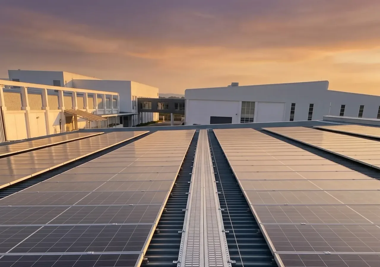 Pasillo técnico CAREX® sobre una cubierta con paneles solares en Colombia
